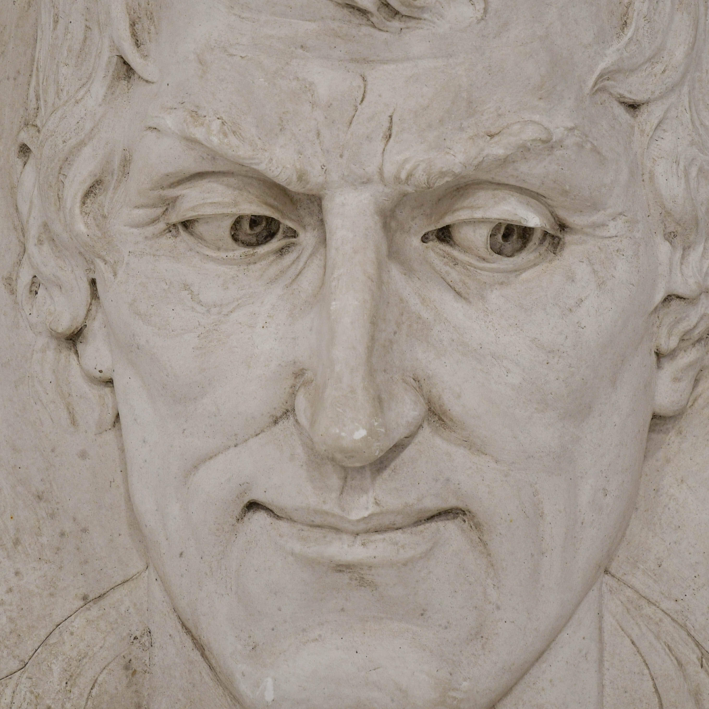 Antique Oversized Carved Roundel Plaster Relief of Niccolò Machiavelli-4