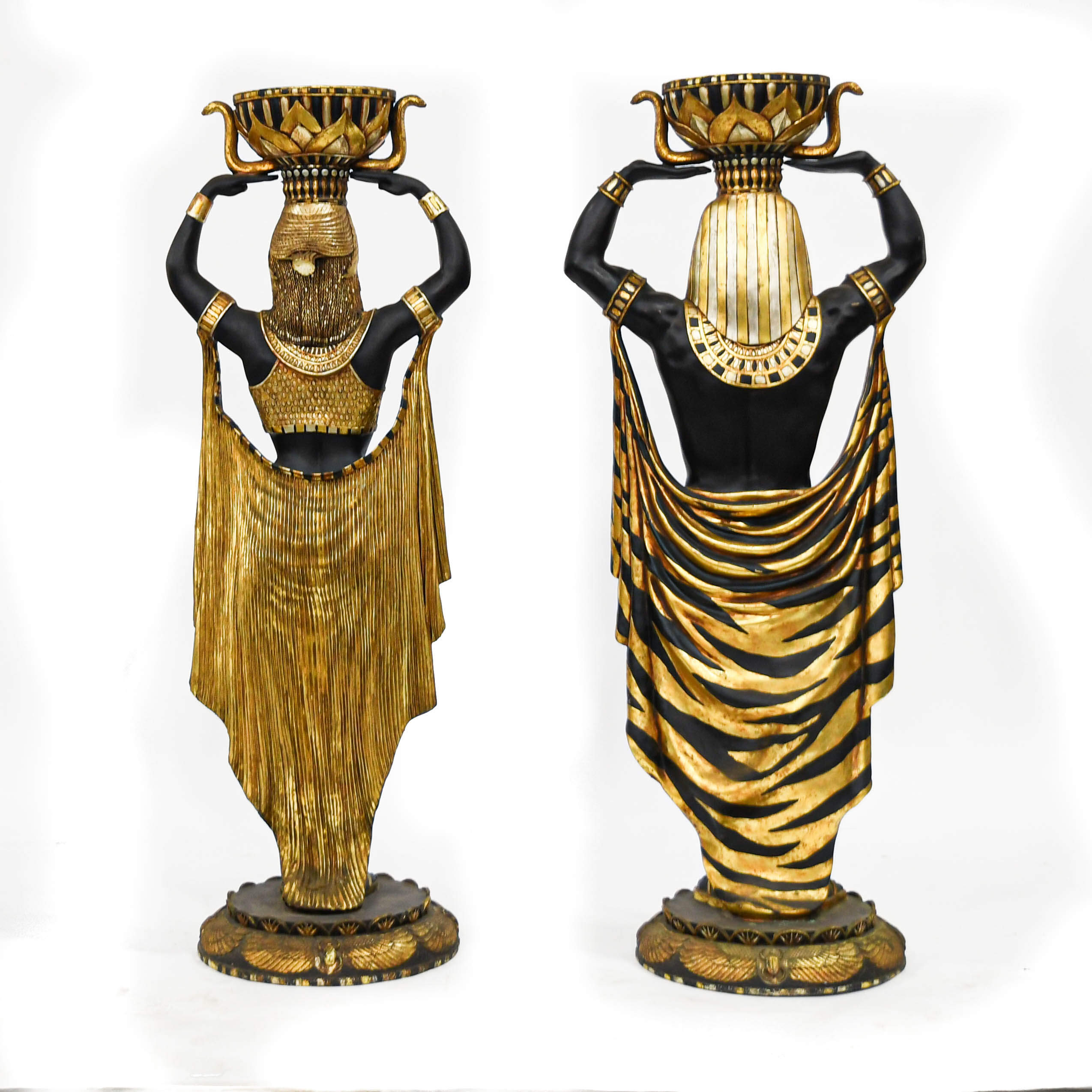 Pair of Egyptian Man and Woman Planter Statues-2