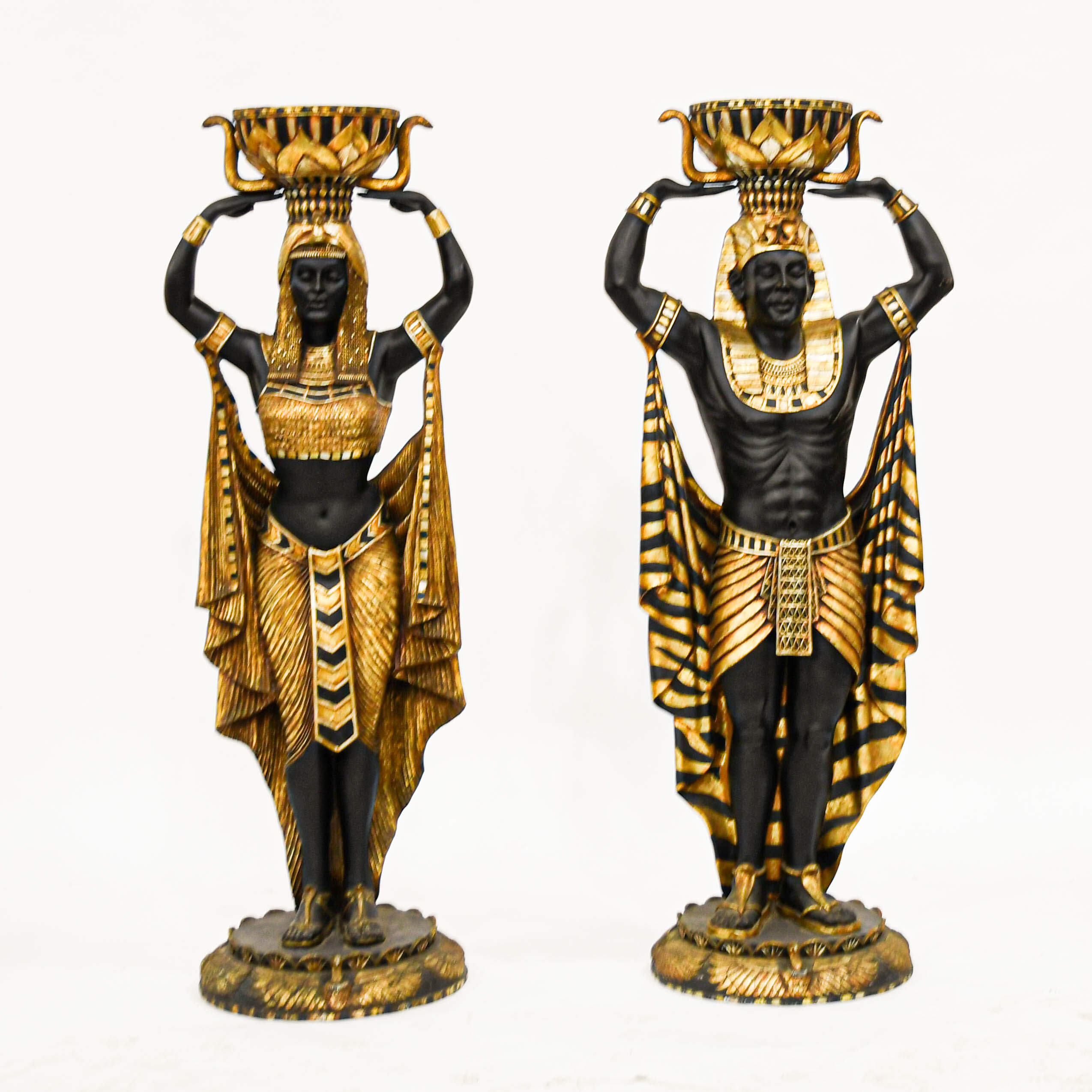 Pair of Egyptian Man and Woman Planter Statues-1