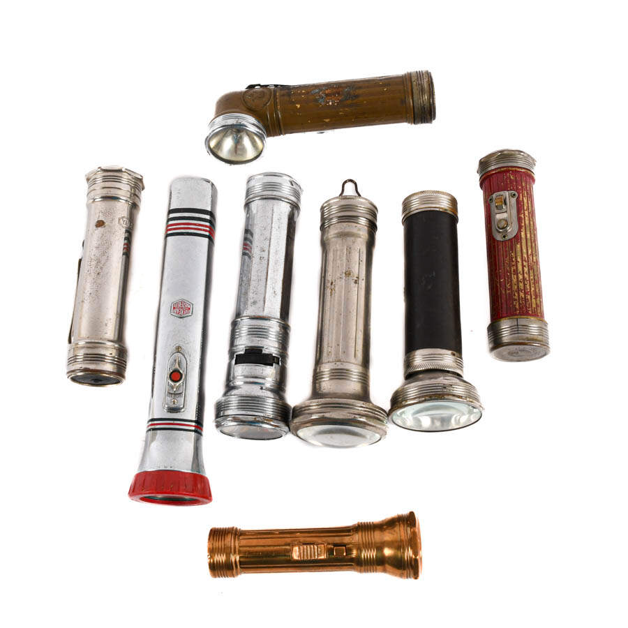 Grouping of Eight Aluminum Flashlights from the 1920s to 1950s-5