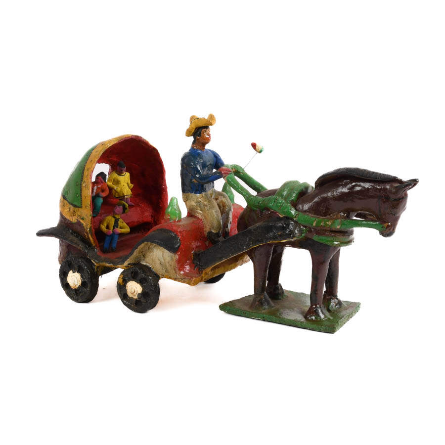 Folk-Art Terracotta Carriage Horse and Riders Grouping-2