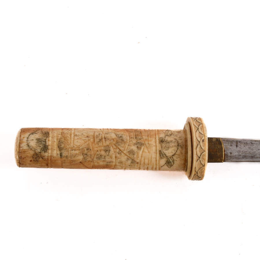 Antique Japanese Carved Bone Knife-4