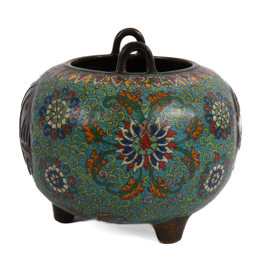 Chinese Floral Islamic Market Cloisonné Enamel and Ormolu Vase-4