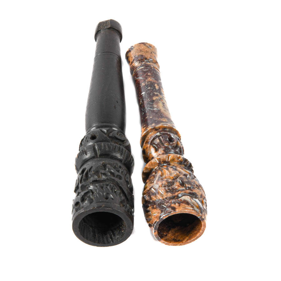 Lot of Two Carved Wood and Stone Pipes-5