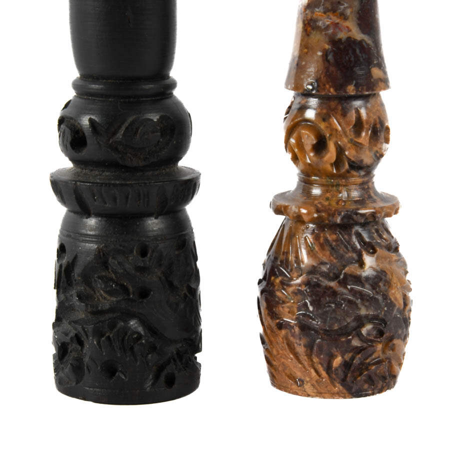 Lot of Two Carved Wood and Stone Pipes-3