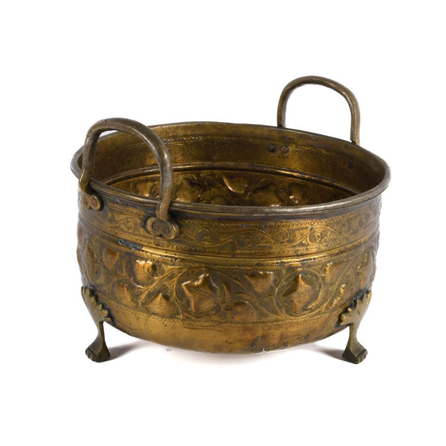 Antique Brass Repoussé Moroccan Wash Basin-4