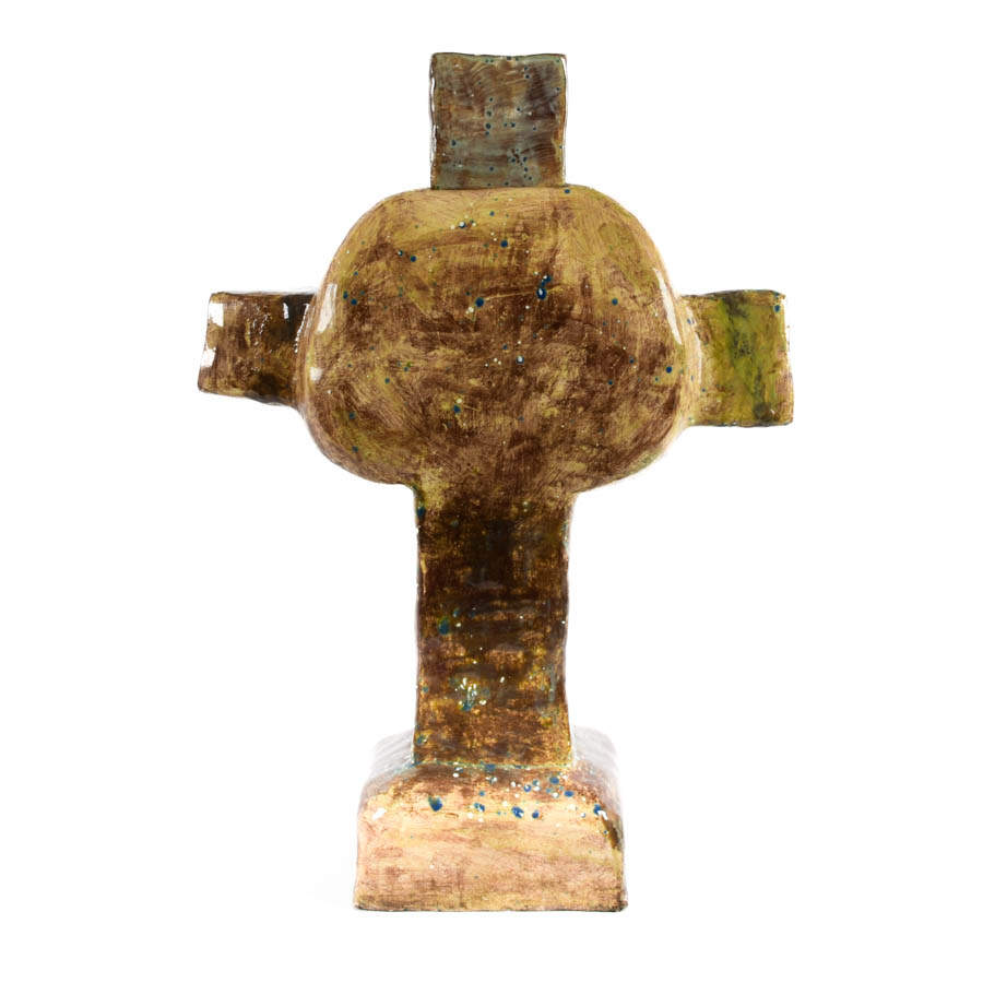 Large Art Pottery Drip Glazed Lidded Cross-6