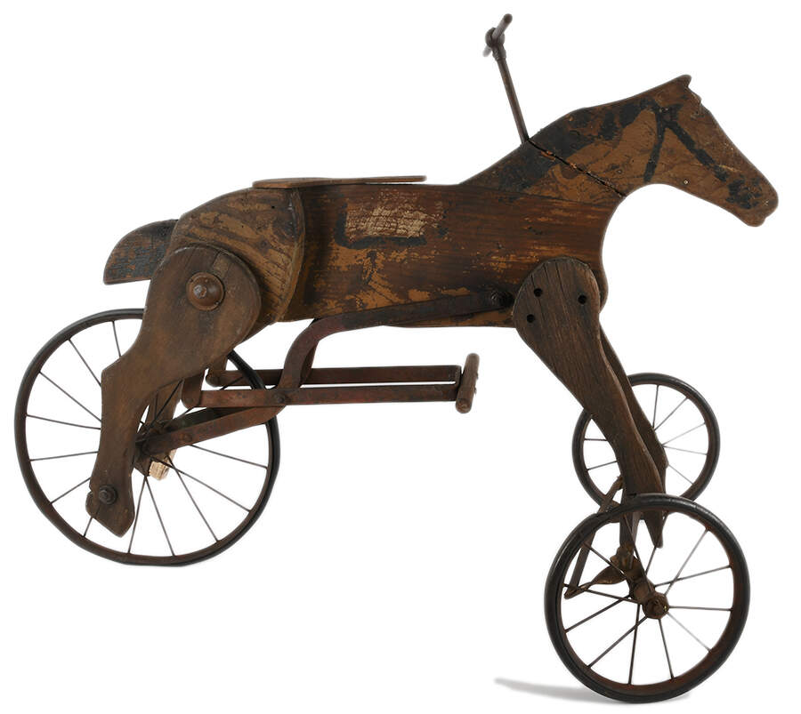 Antique Primitive Wooden Horse Mergomobile Tricycle-2