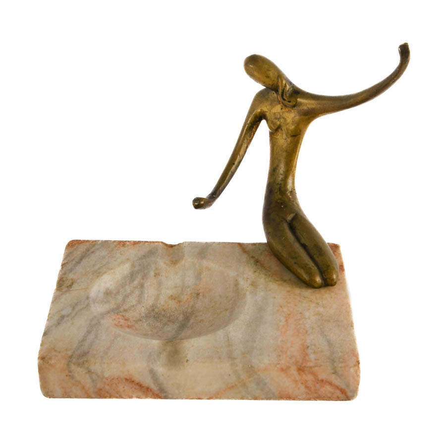 Art Deco Marble and Bronze Nude Ashtray-1
