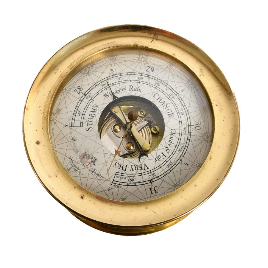 Antique French AM Face Case Brass Barometer-3