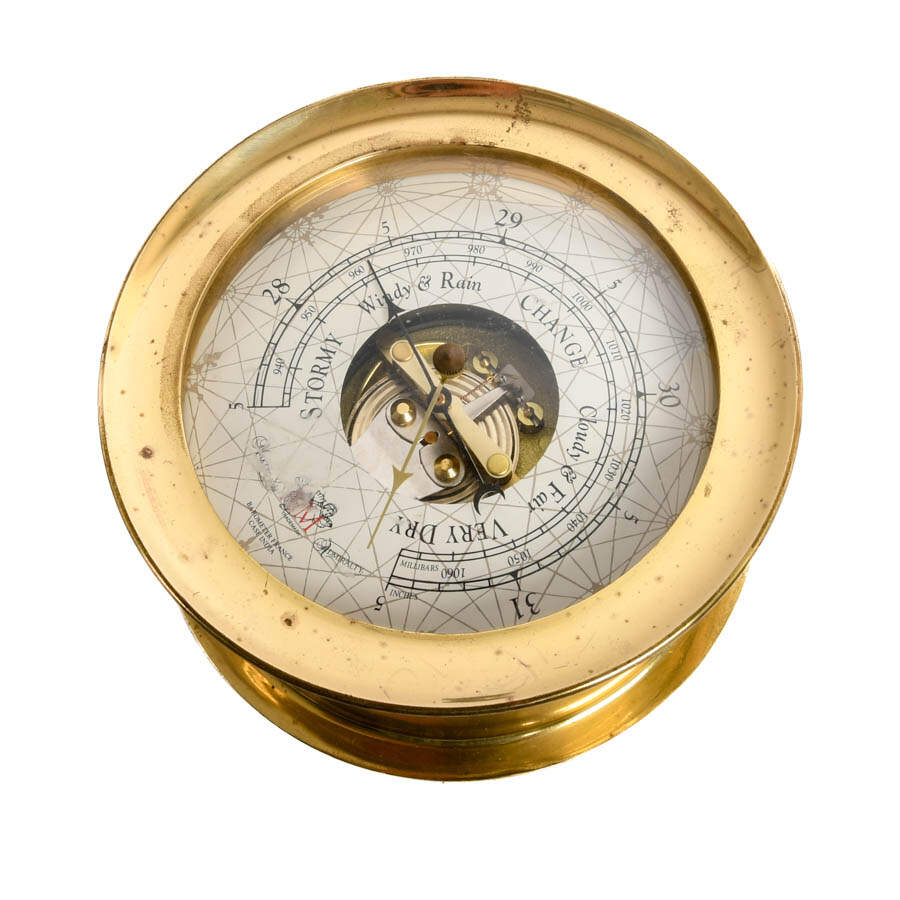 Antique French AM Face Case Brass Barometer-1
