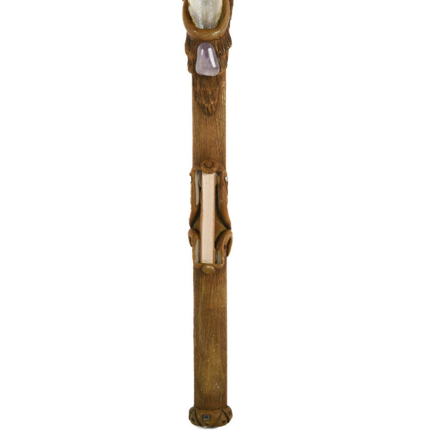 Figural Wood and Inlaid Stone Good Fortune Teeth Rain Stick-4