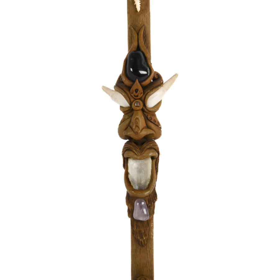 Figural Wood and Inlaid Stone Good Fortune Teeth Rain Stick-3