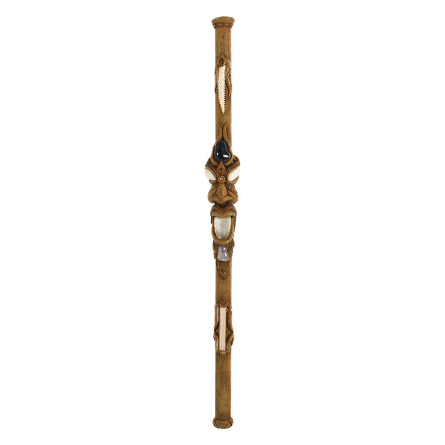 Figural Wood and Inlaid Stone Good Fortune Teeth Rain Stick-1