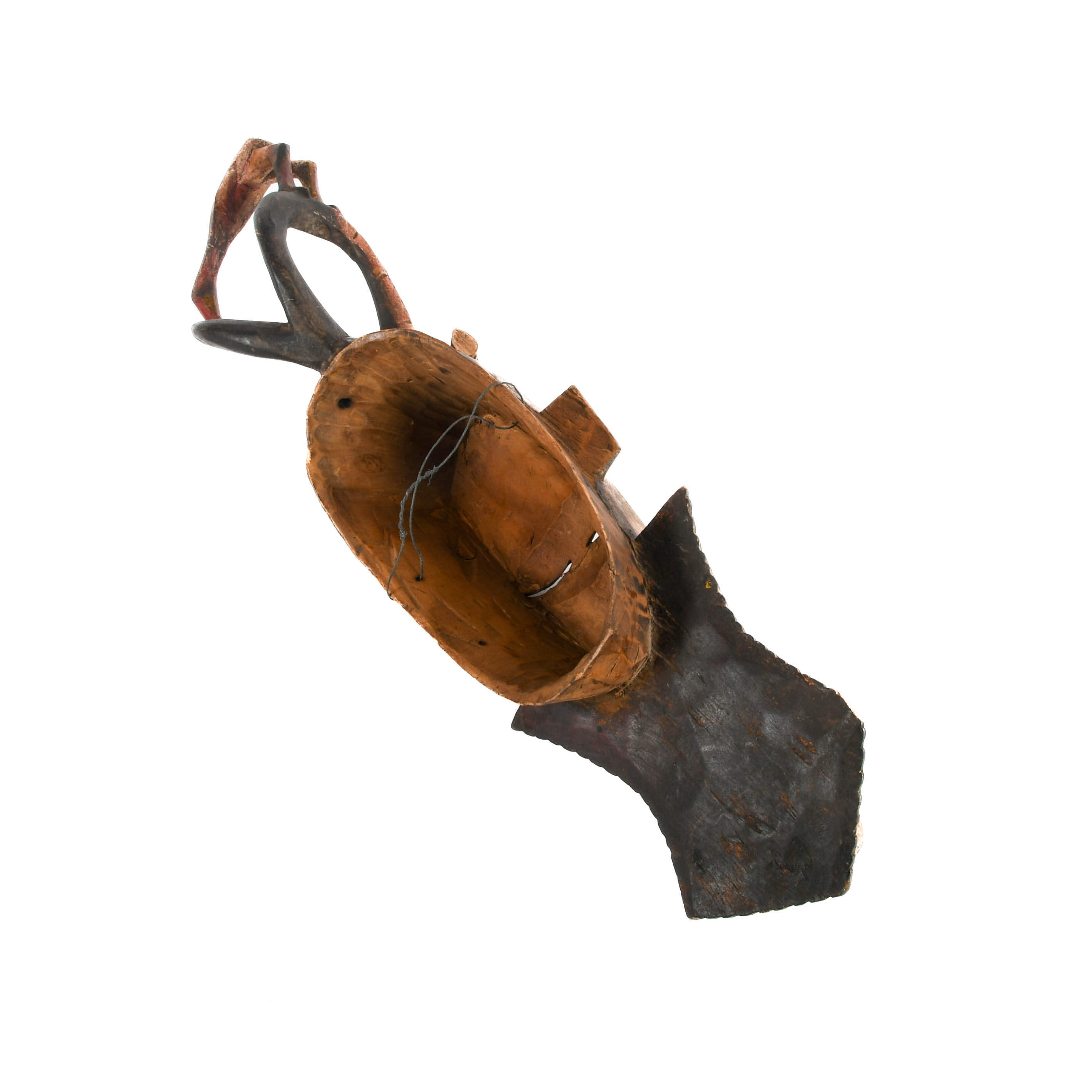 Carved African Tribal Mask with Figural Crest-5