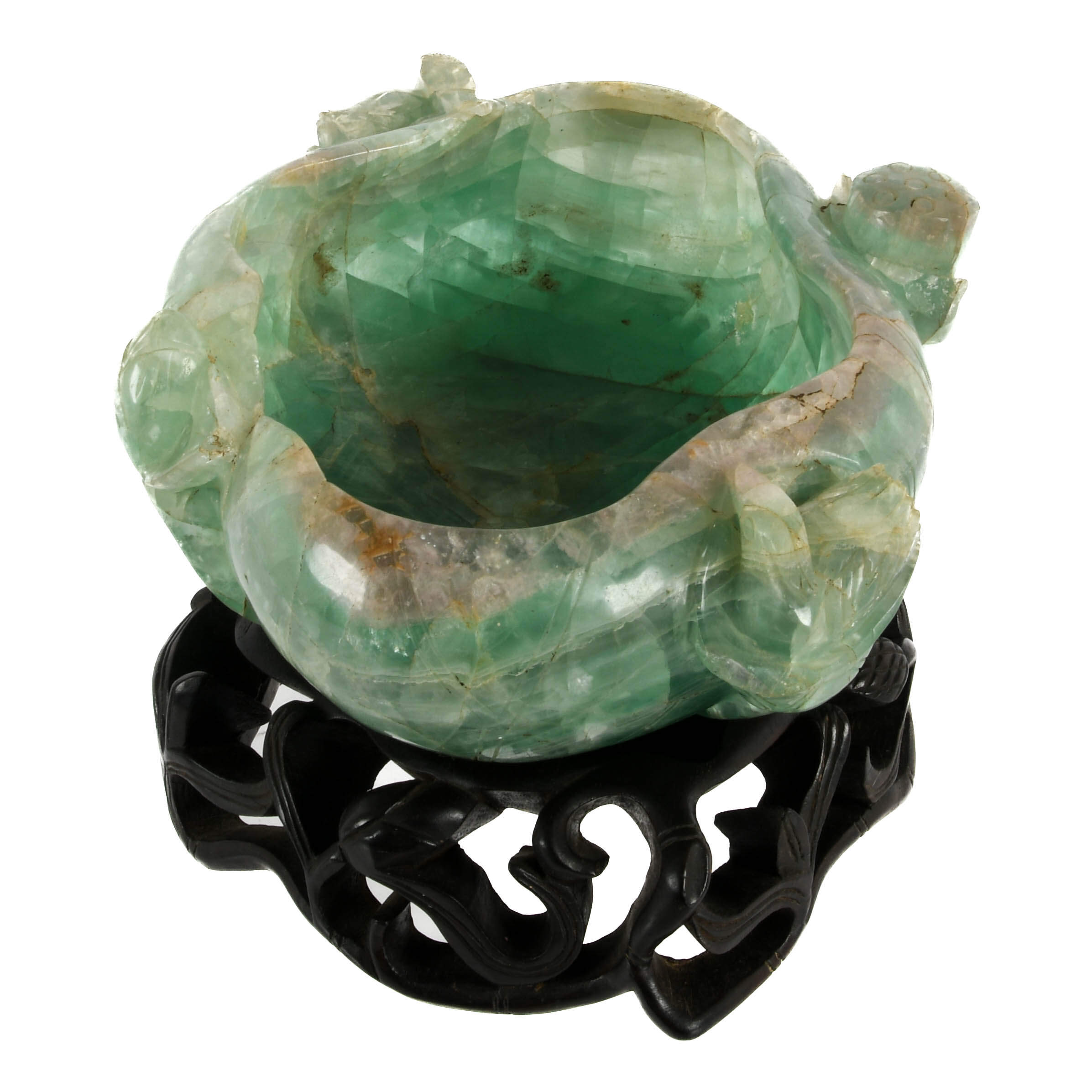 Chinese Lotus Flower Form Fluorite Brush Washer on Wood Base-4