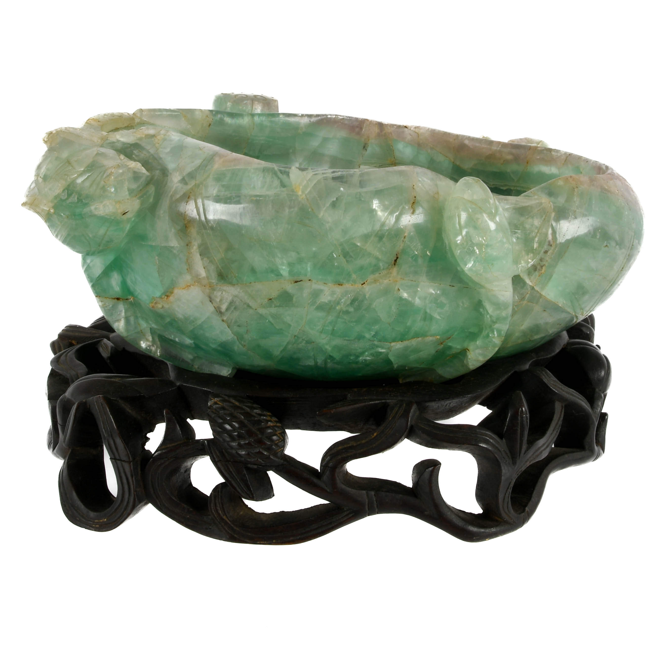Chinese Lotus Flower Form Fluorite Brush Washer on Wood Base-1