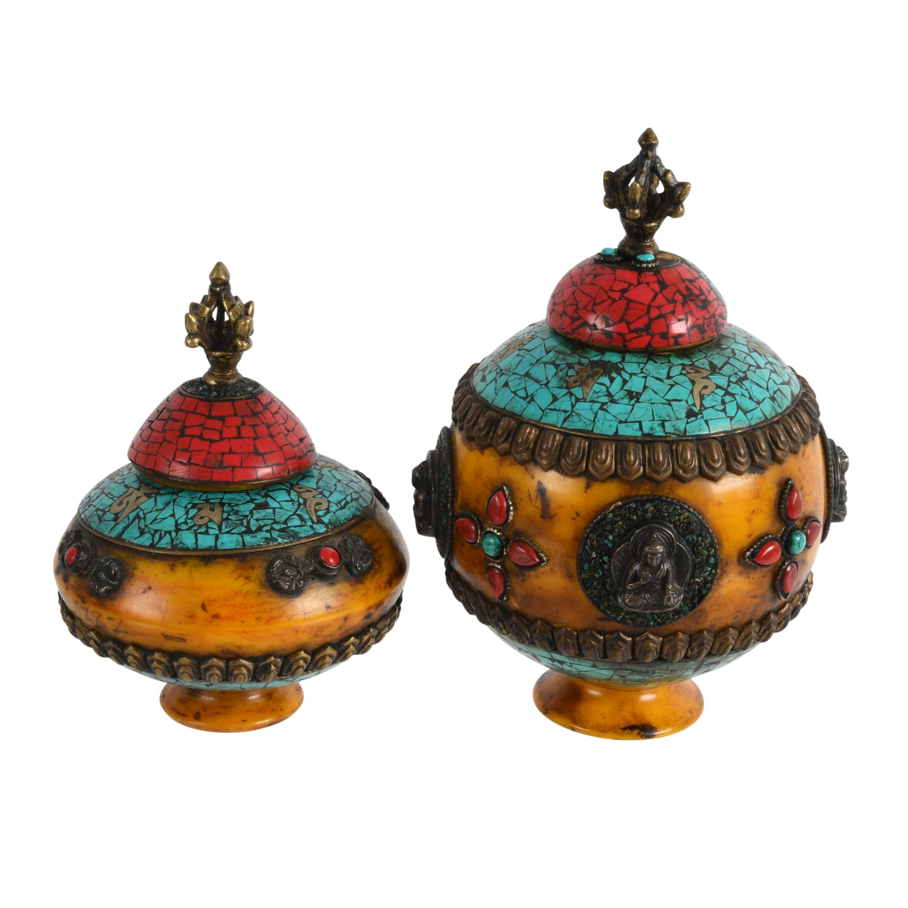 Grouping of Three Tibetan Ritual Items: Prayer Wheel and Dhupur Rice Pots-4