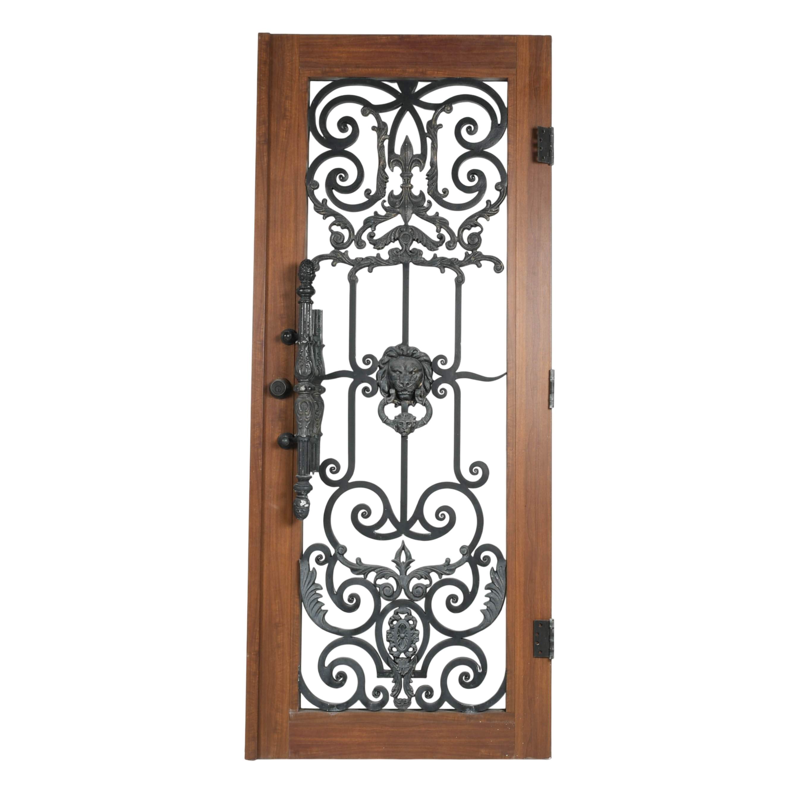 Wrought Iron Arched Floral and Lion Motif Exterior Entryway Door-6