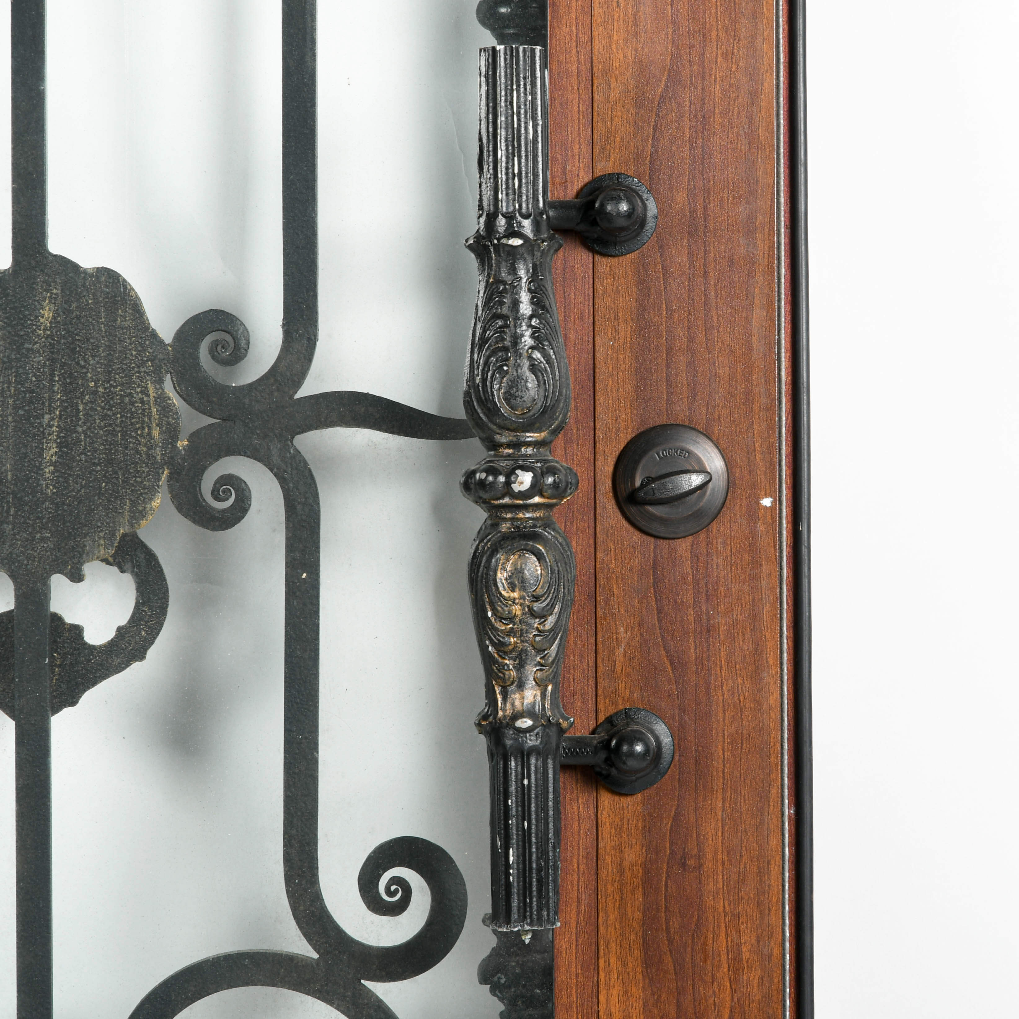 Wrought Iron Arched Floral and Lion Motif Exterior Entryway Door-3