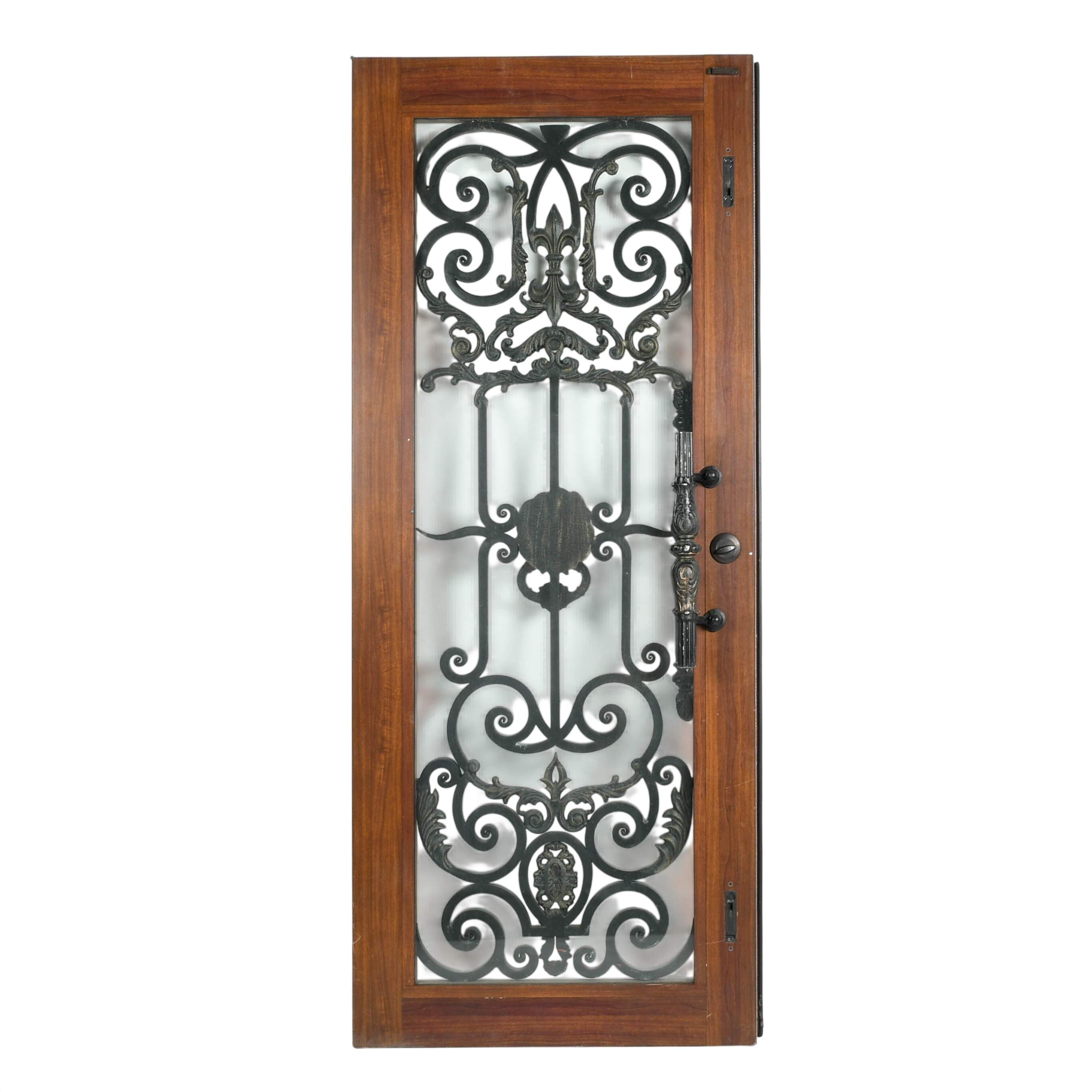 Wrought Iron Arched Floral and Lion Motif Exterior Entryway Door-1