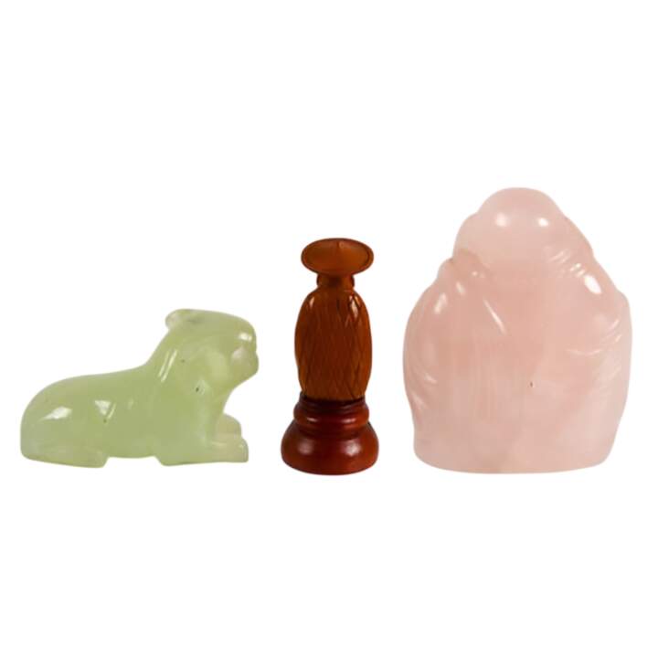 Chinese Carved Items Including Fruit Pit, Rose Quartz and Xiu Jade-3