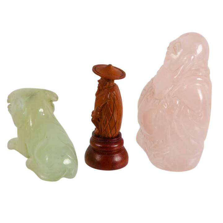 Chinese Carved Items Including Fruit Pit, Rose Quartz and Xiu Jade-2