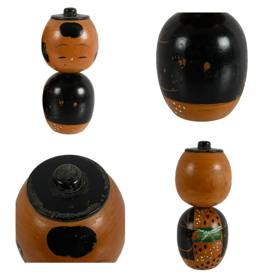 Four-Piece Japanese Memorabilia: Kokeshi Dolls, Tea and Sake Cups-3
