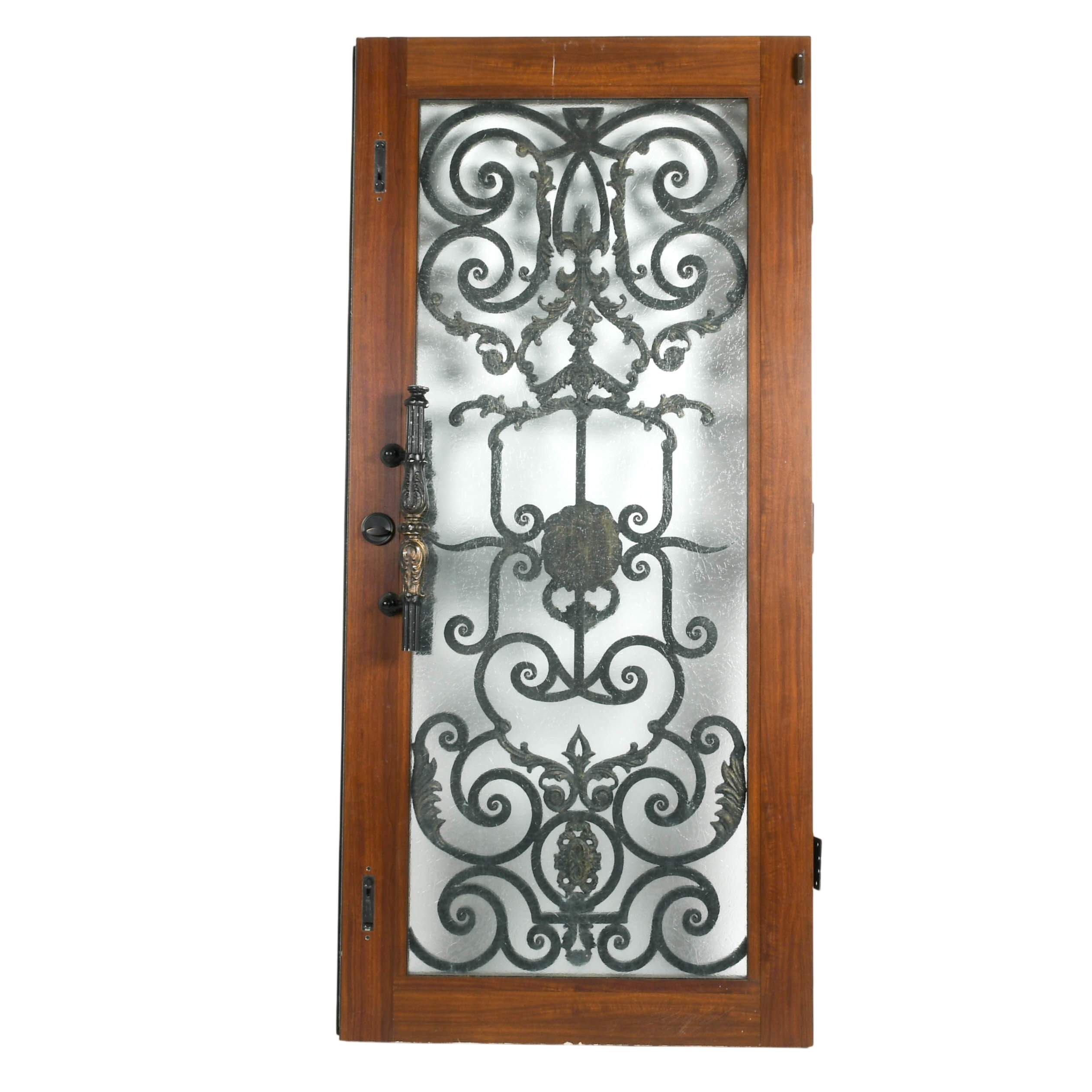 Wrought Iron Arched Floral and Lion Motif Exterior Entryway Door-6