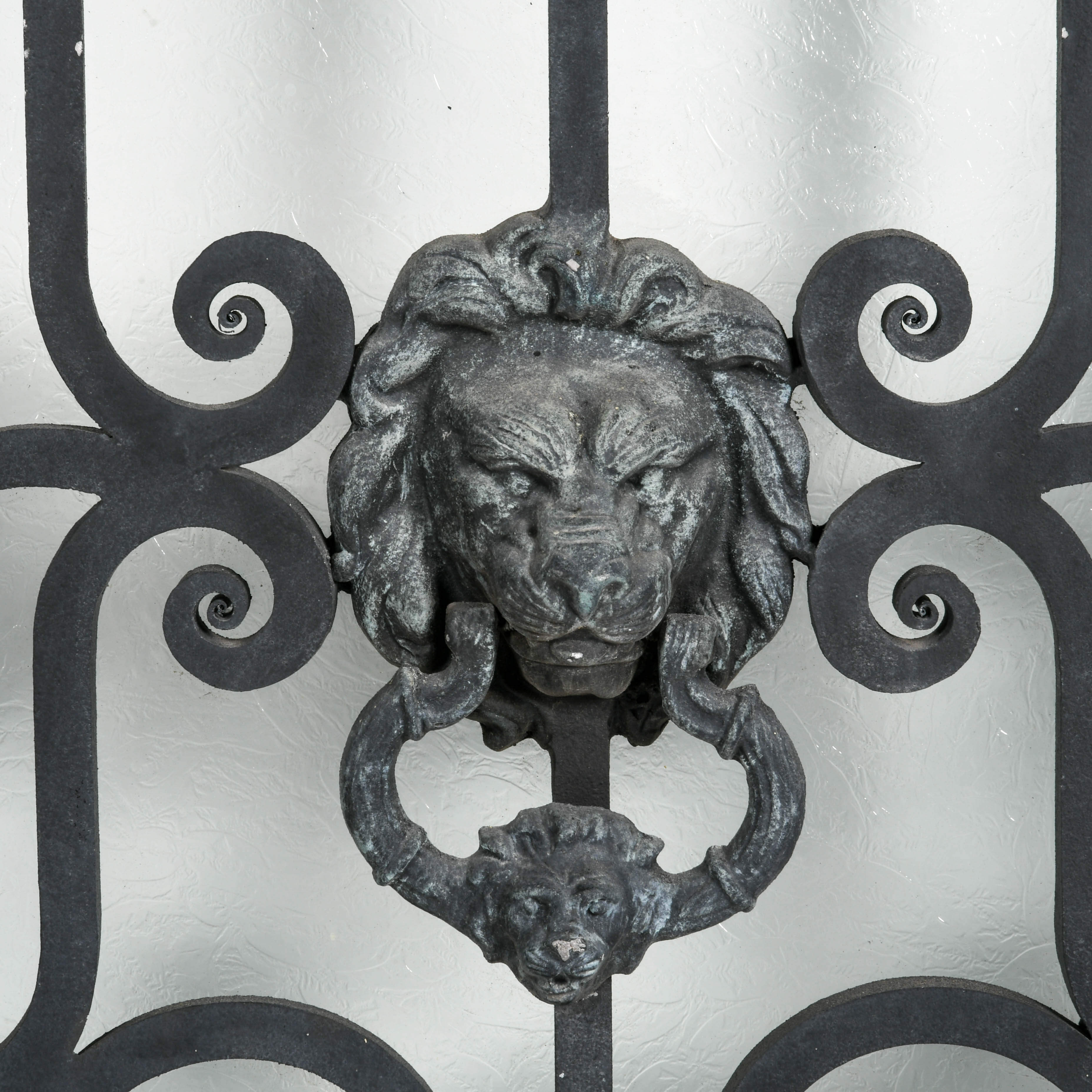 Wrought Iron Arched Floral and Lion Motif Exterior Entryway Door-5