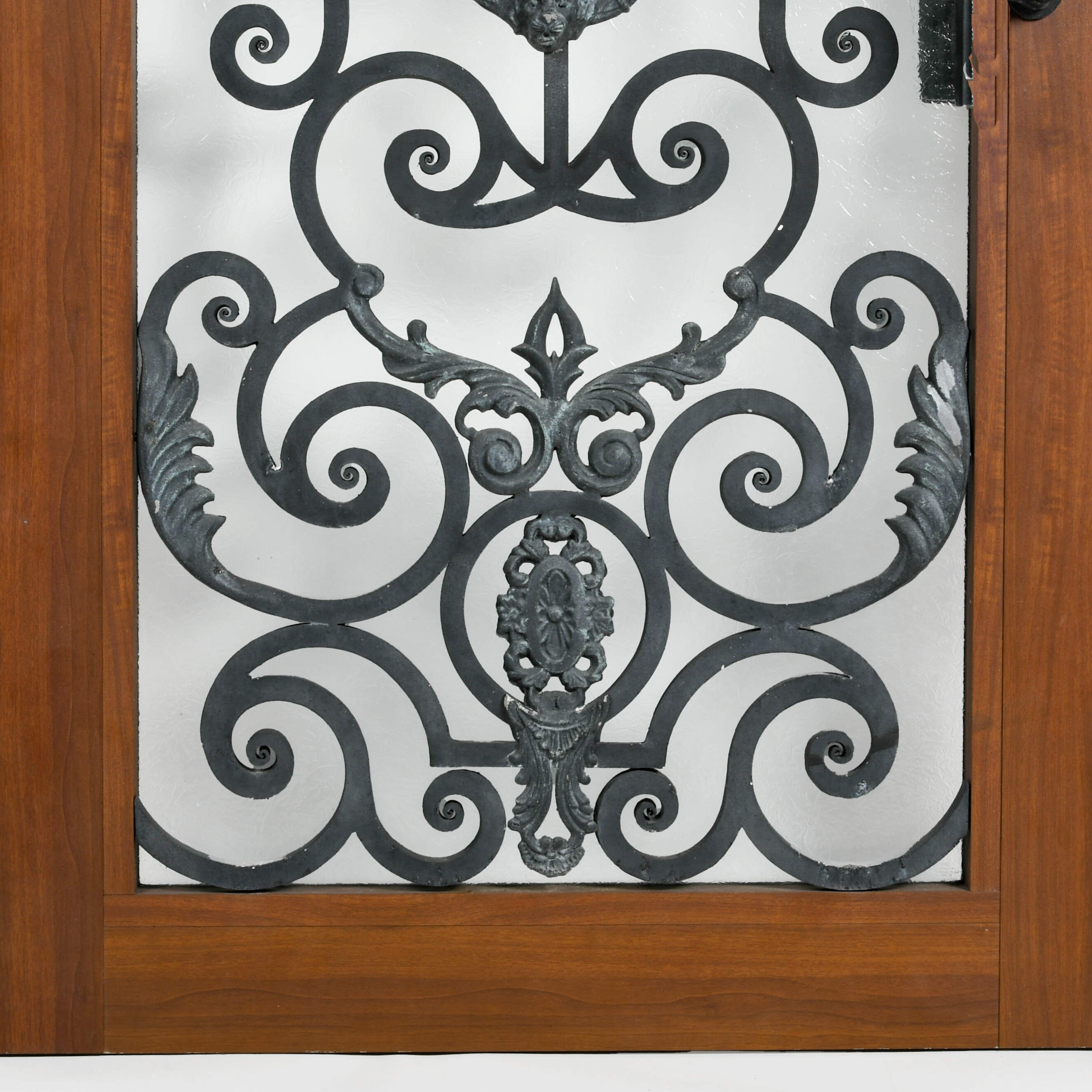 Wrought Iron Arched Floral and Lion Motif Exterior Entryway Door-4