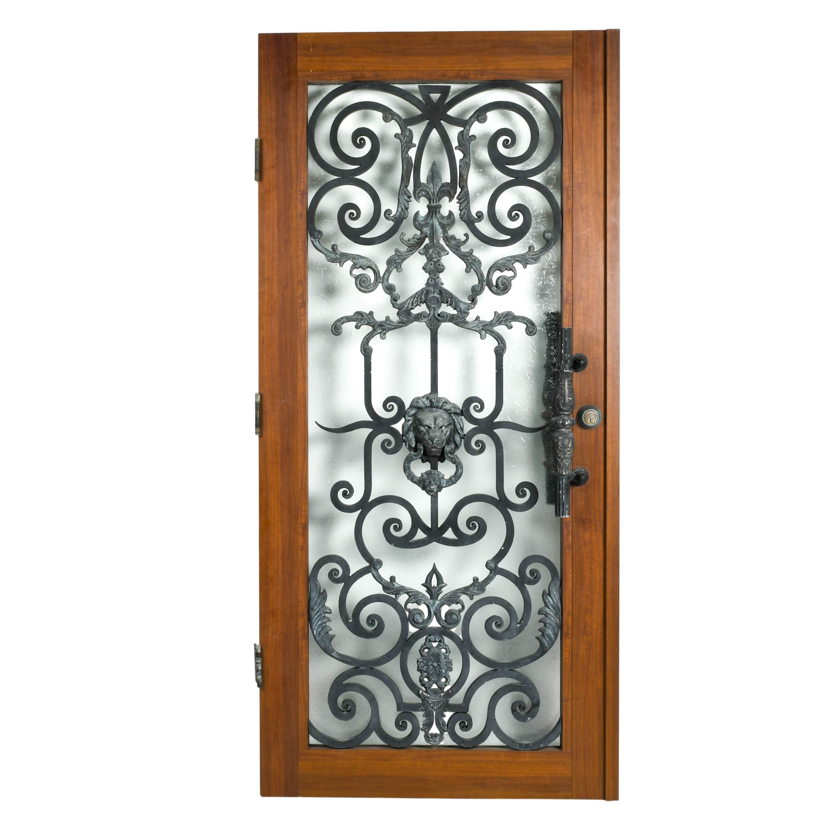 Wrought Iron Arched Floral and Lion Motif Exterior Entryway Door-1