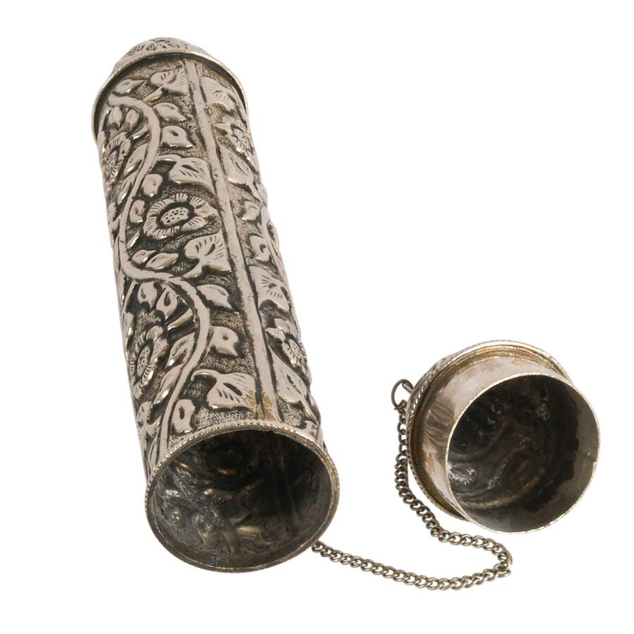 Embossed Tibetan Floral Silverplate Scroll Case-6