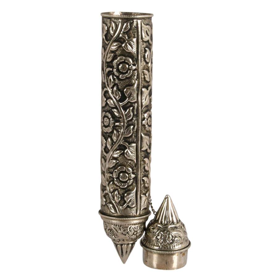 Embossed Tibetan Floral Silverplate Scroll Case-5
