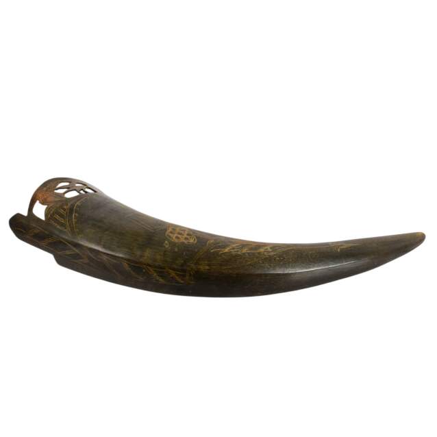 Indonesian Carved Buffalo Horn Wall Pocket-7