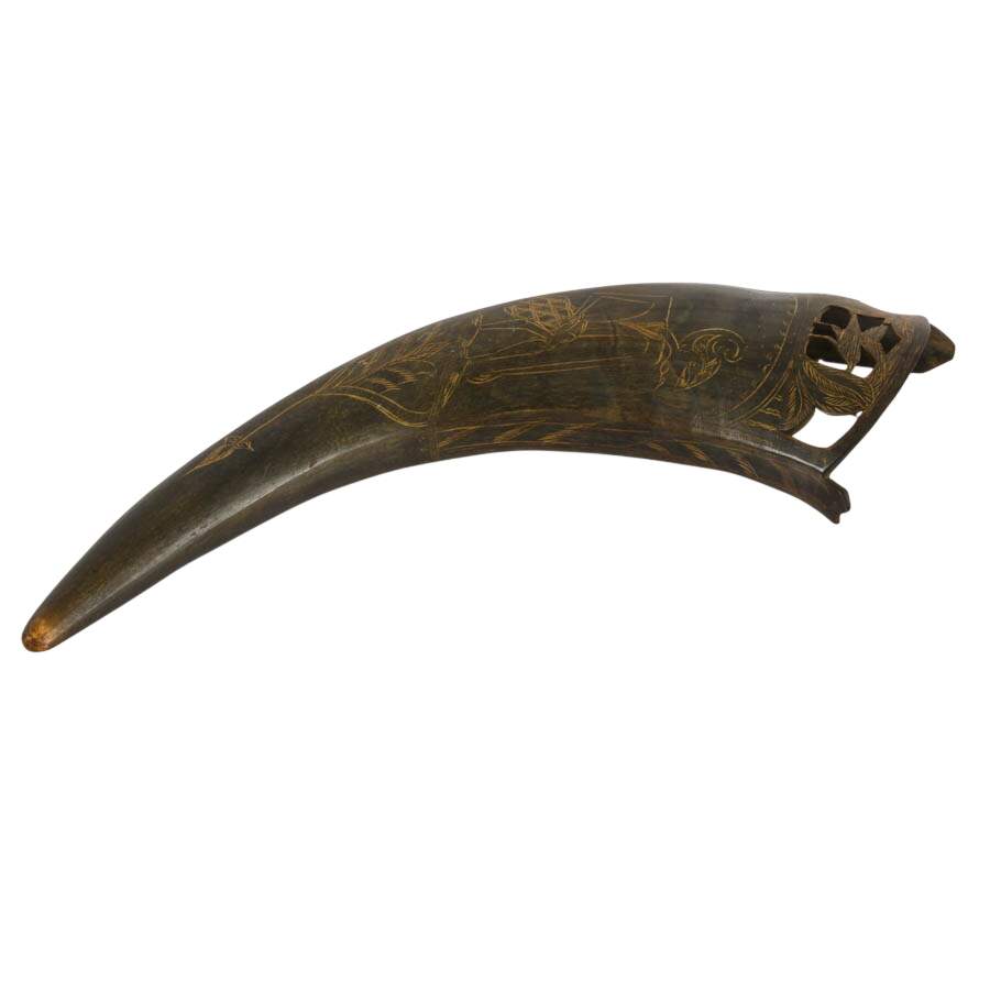 Indonesian Carved Buffalo Horn Wall Pocket-6