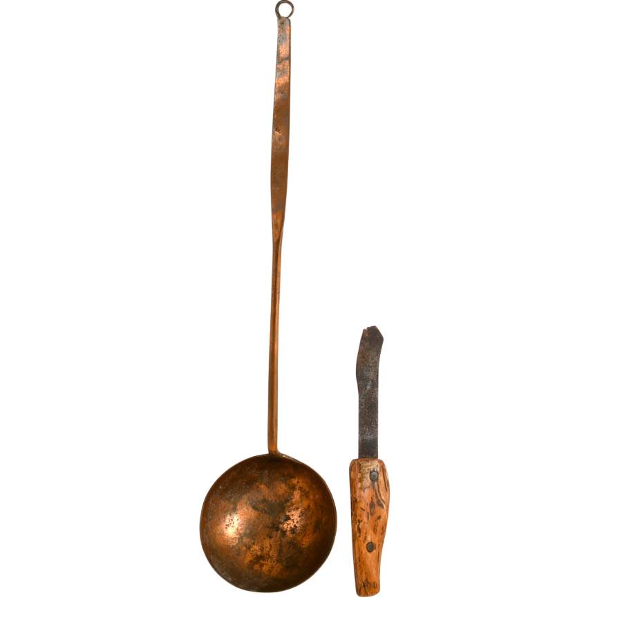 Two Antique Hand Tooled Items: Copper Spoon and Burdizzo Farrier Hoof Knife-8