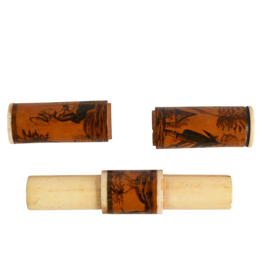 Antique Hand-Painted Wood Needle Case-8
