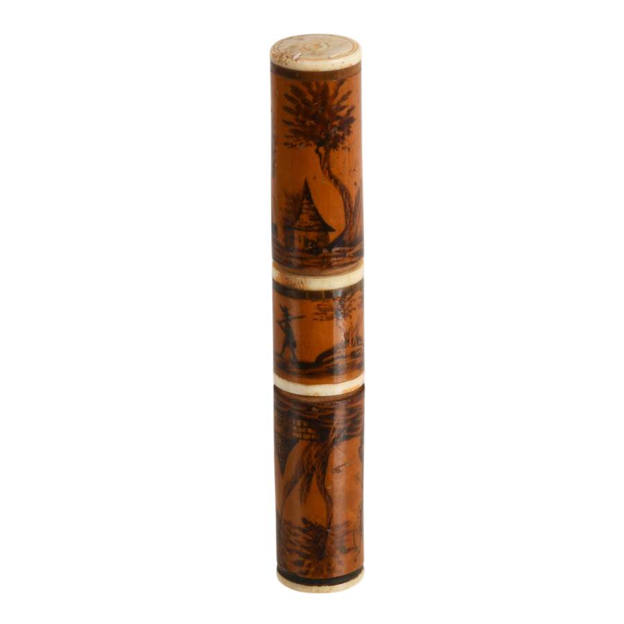 Antique Hand-Painted Wood Needle Case-5