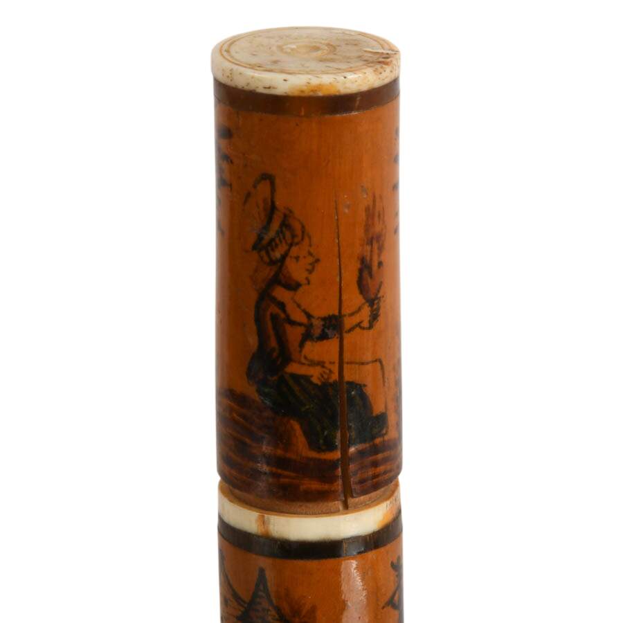 Antique Hand-Painted Wood Needle Case-2
