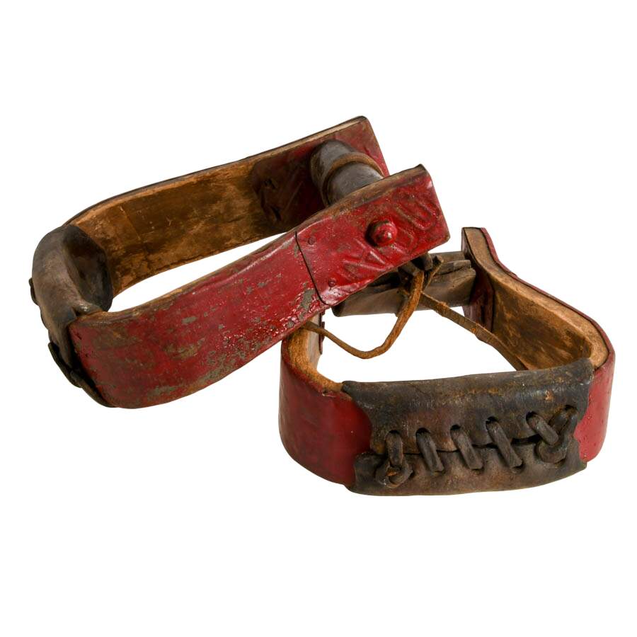 Antique Wooden and Leather Stirrups-7