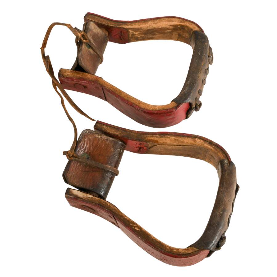 Antique Wooden and Leather Stirrups-4