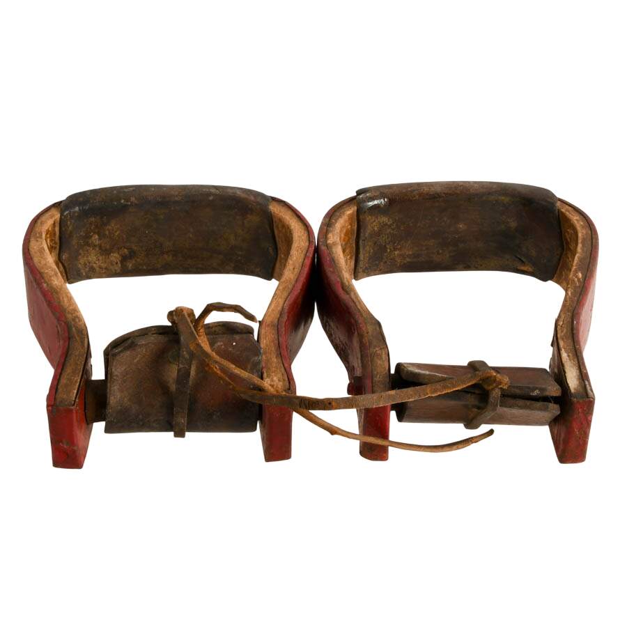 Antique Wooden and Leather Stirrups-3