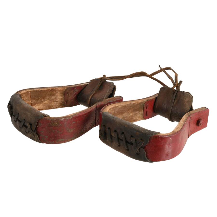 Antique Wooden and Leather Stirrups-2
