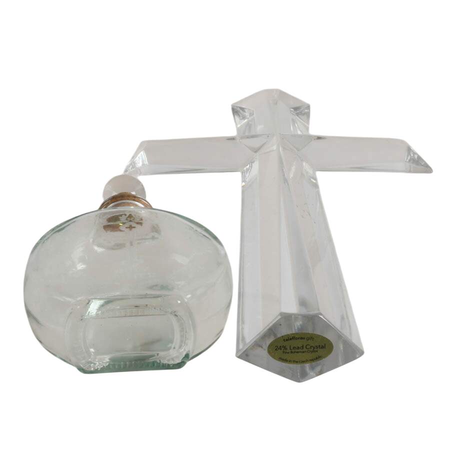 Pair of Glass Religious Items Including Etched Holy Water Flask-8