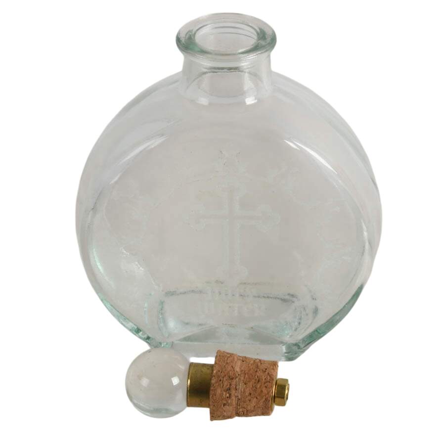 Pair of Glass Religious Items Including Etched Holy Water Flask-6