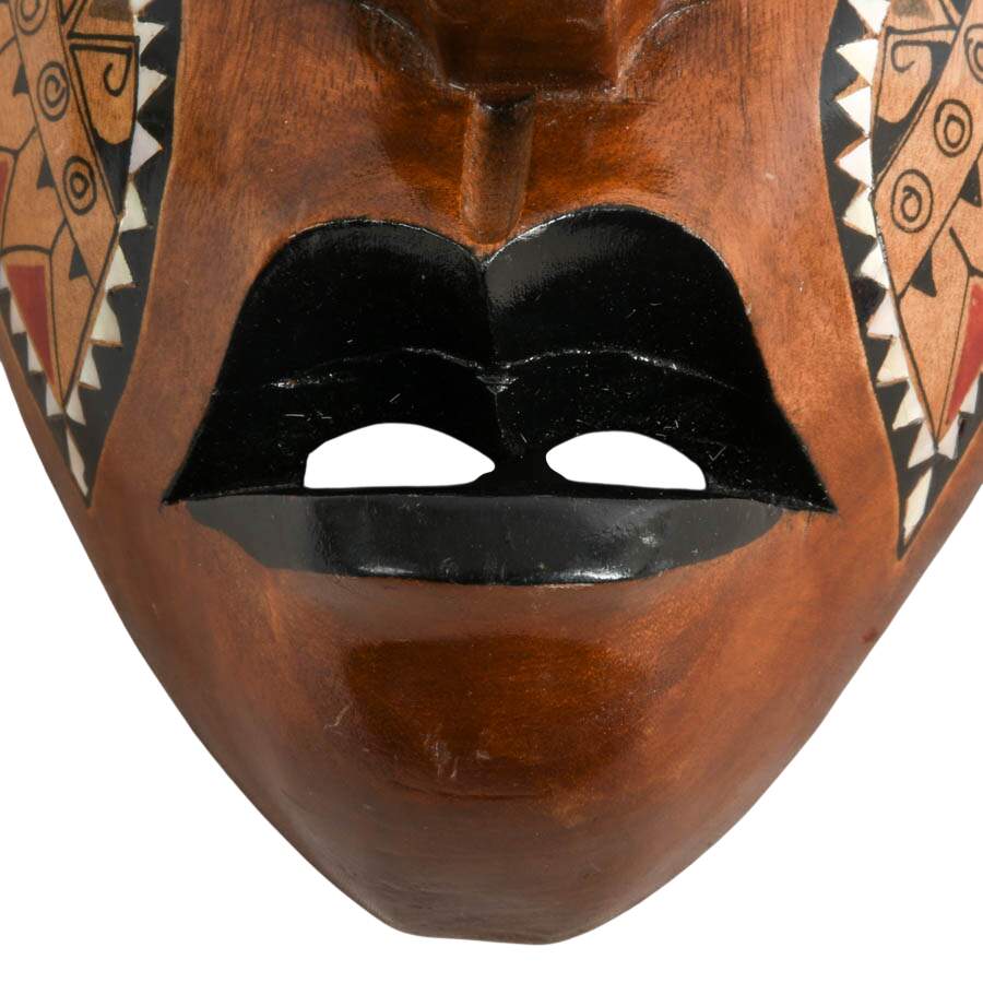 Hand-Carved Wooden Tribal Mask with Mother of Pearl Inlay-5