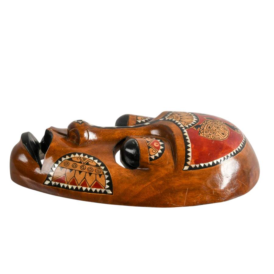 Hand-Carved Wooden Tribal Mask with Mother of Pearl Inlay-3