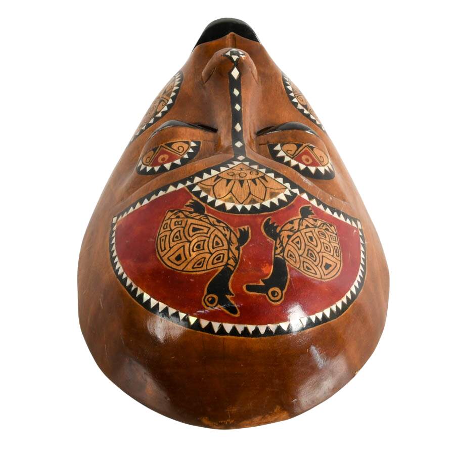 Hand-Carved Wooden Tribal Mask with Mother of Pearl Inlay-2