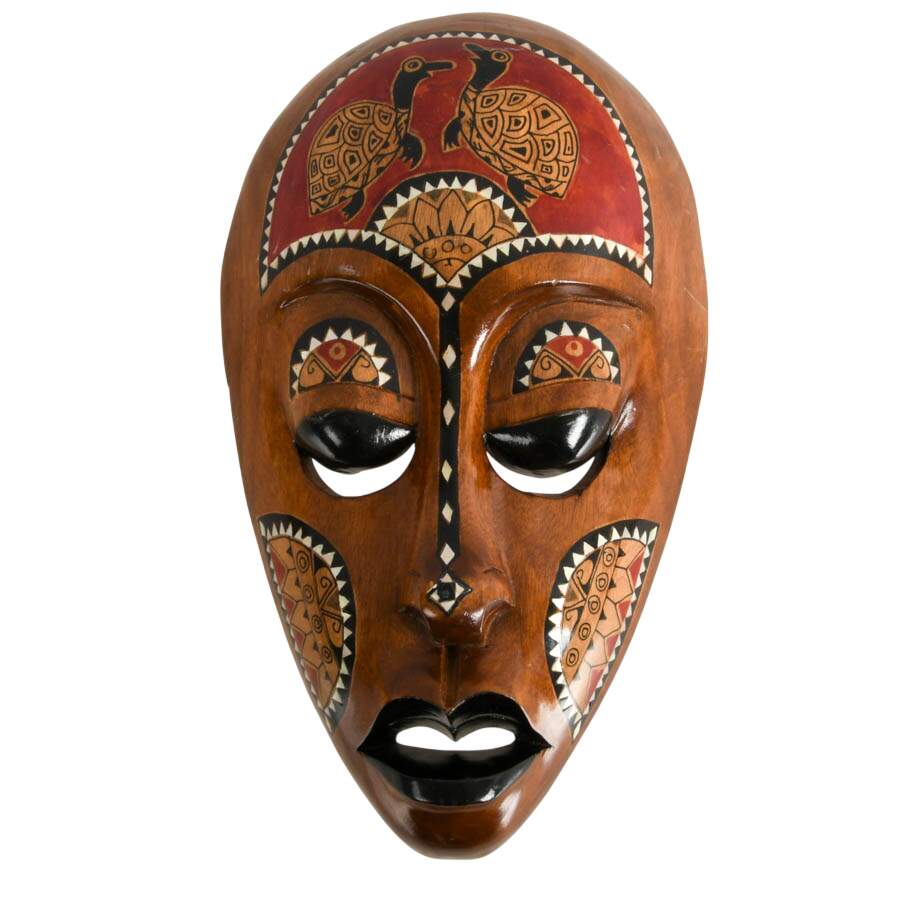 Hand-Carved Wooden Tribal Mask with Mother of Pearl Inlay-1